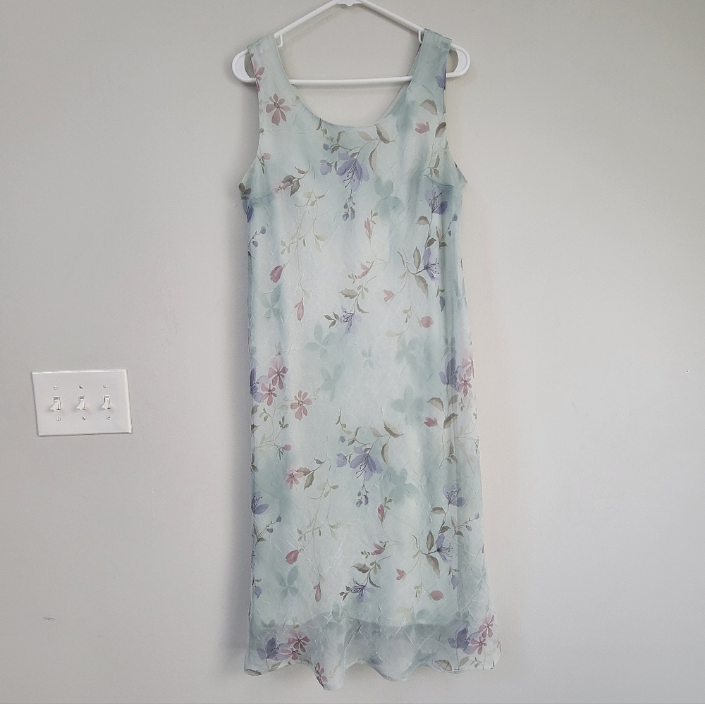 R&M Richards Floral Y2K Sheer Midi Women's Size PM Dress Phoebe Fairy Ethereal